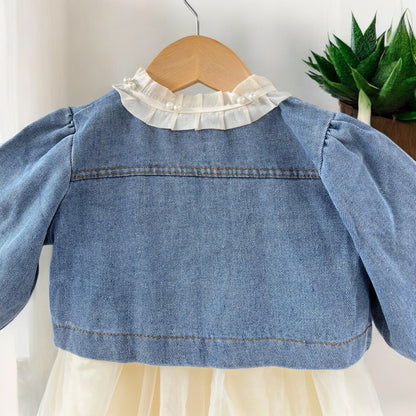 Girls Frill Frock With Jeans Jacket