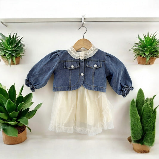 Girls Frill Frock With Jeans Jacket