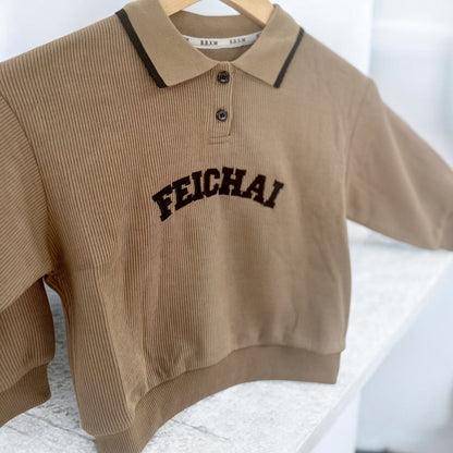 Boys Brown Text PrintPolo Nack T Shirt