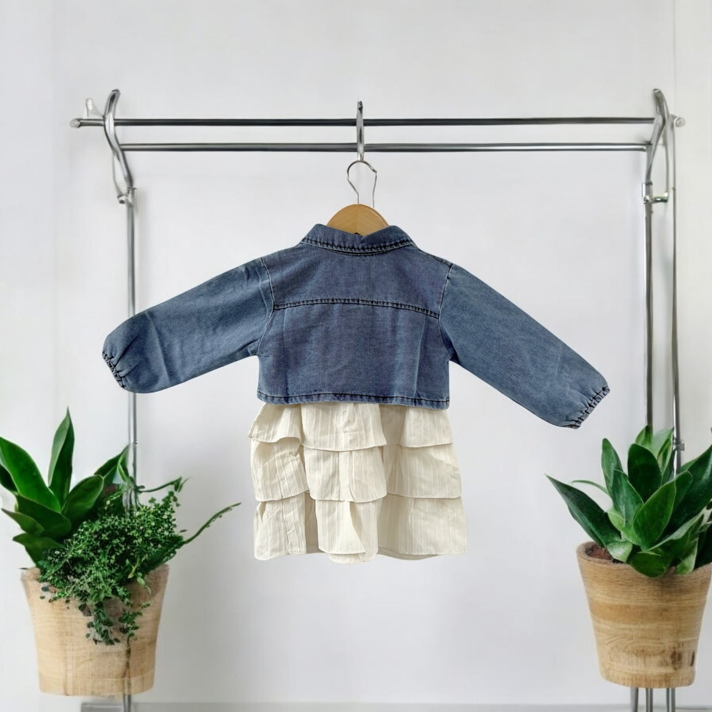 Girls Frill Frock With Jeans Jacket