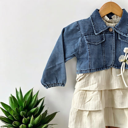 Girls Frill Frock With Jeans Jacket