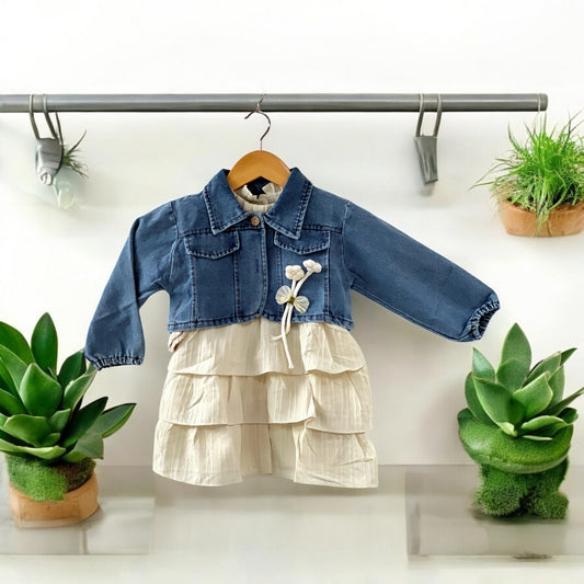 Girls Frill Frock With Jeans Jacket