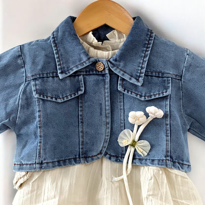 Girls Frill Frock With Jeans Jacket