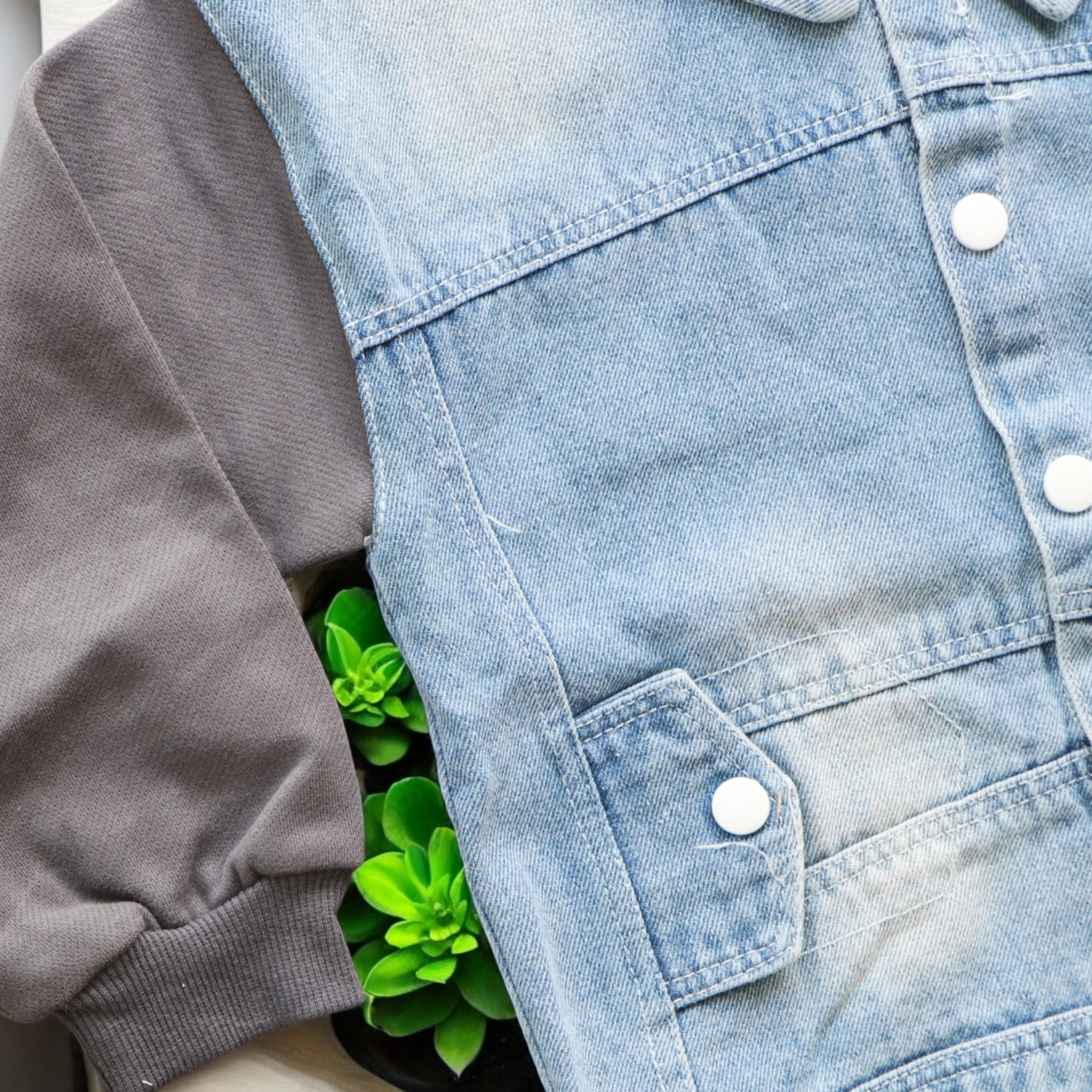 Denim Jacket with Contrast Sleeves