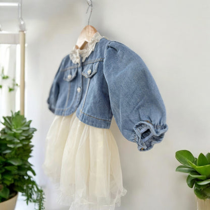 Girls Frill Frock With Jeans Jacket