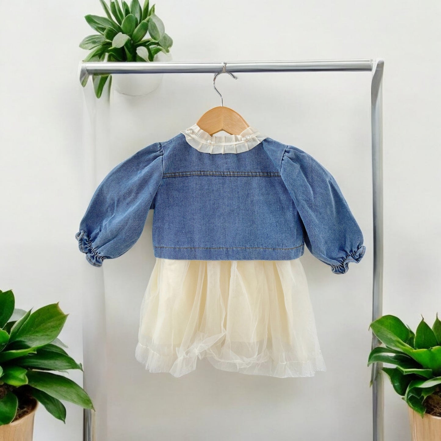 Girls Frill Frock With Jeans Jacket