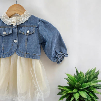 Girls Frill Frock With Jeans Jacket