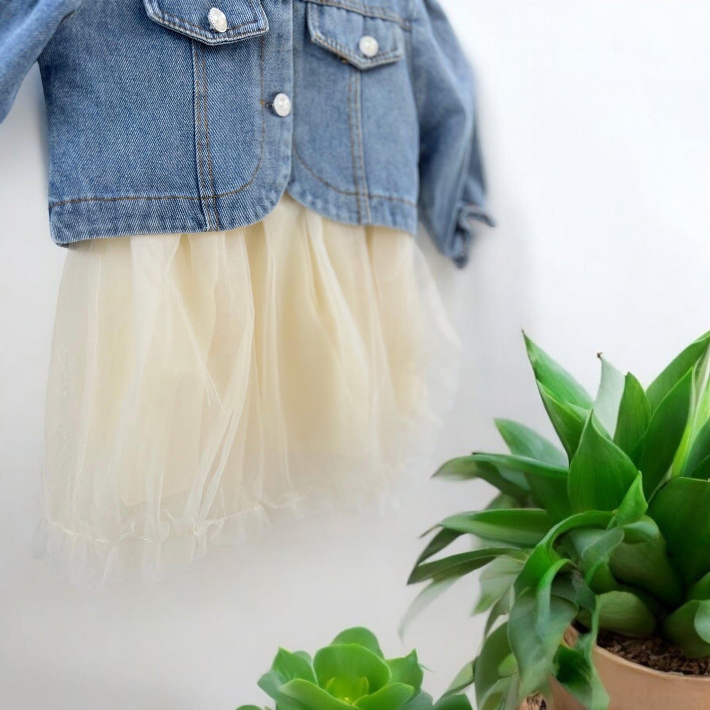 Girls Frill Frock With Jeans Jacket